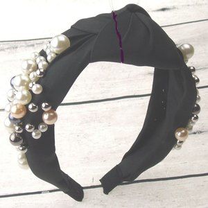 Natalie Mills Willow Black Pearl Headband Bling Gems Handmade Twist Knotted